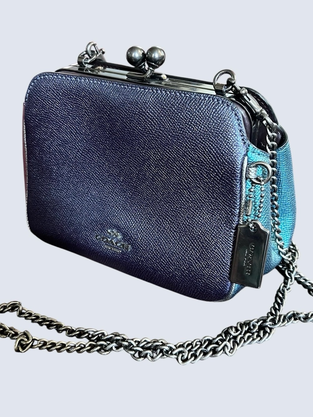 Rare Coach Metallic Colorblock Pearl Kisslock Chain Bag (Style F80194) - Picture 4 of 15